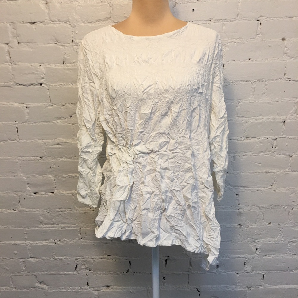Chalet crinkle asymmetric top white size s art to wear